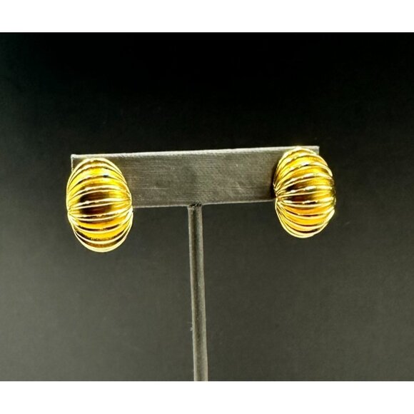 Vintage Jewelry - 3/$30 Vintage Dome Clip On Earrings Gold Tone Ribbed Oval Bold Statement